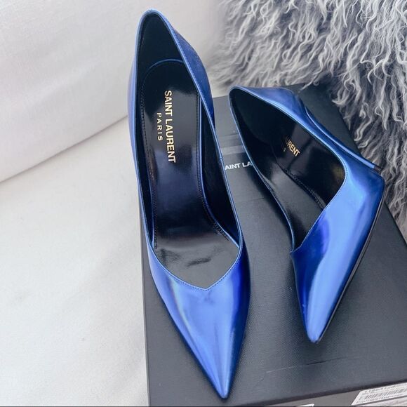 Saint Laurent Kiki 100 metallic Leather Pumps Blue Roy size 36.5 - Picture 8 of 12
